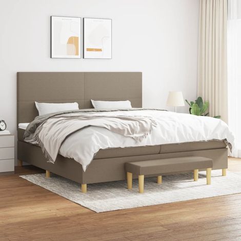 Lit double pour adulte Moderne - Lit à sommier tapissier avec matelas Taupe 200x200 cm Tissu BV121383 - BonneVie (1/5)