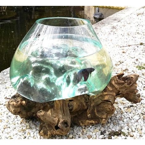 1 Vase, Verre Soufflé, Racine Bois, Unique, 25cm, Décoration Intérieur