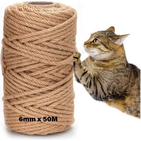 Corde en Sisal pour Arbre à Chat de 6 mm x 50 m, Corde Arbre a Chat Scratch Pilier, Corde en Chanvre Naturel 6mm, (1/4)