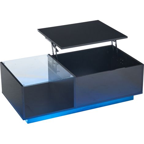 CAIziTable basse LED réglable hauteur rangement caché 100x50x33-46,5 cm salon (1/5)