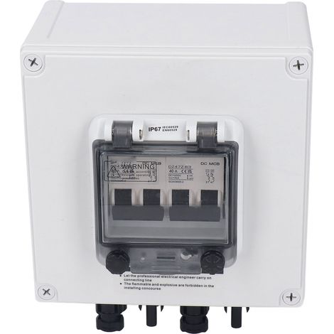Boîtier de raccordement photovoltaïque étanche IP67 avec 2 disjoncteurs CC 2P 40A (1/5)