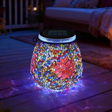 1 lampe solaire ovale en mosaïque d'extérieur à suspendre en verre étanche IP65 pour table, pelouse, chemin, cour, terrasse, clôture, lumière mosaïque en érable (1/5)