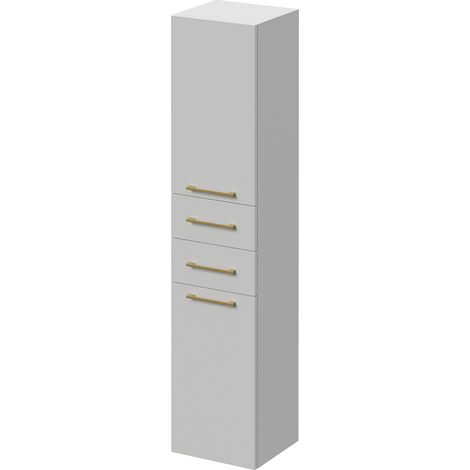Napoli Gloss Grey Pearl 350mm x 1600mm Wall Mounted Storage Unit - 350mm - Brushed Brass 160mm Handle
