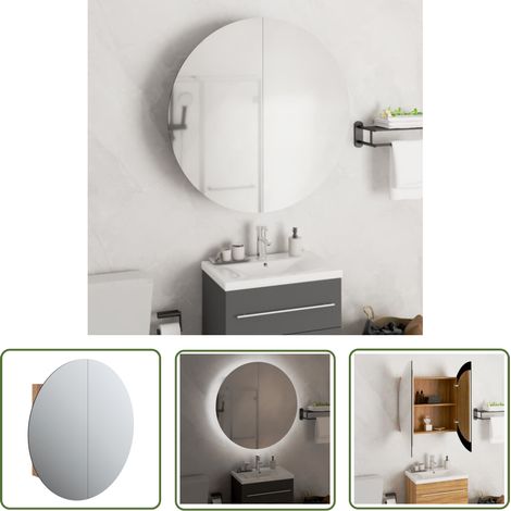 The Living Store Badezimmerschrank mit Rundem Spiegel & LED Eichen-Optik - Badezimmermöbel - Holzbadschrank - Runder Spiegel - LED-Beleuchtung - Kosmetiktisch (1/5)