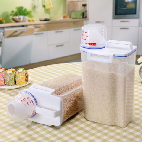 Boîte à riz portable et compacte d'une capacité de 2 kg, en plastique PP de qualité alimentaire, hermétique et transparente. (1/4)