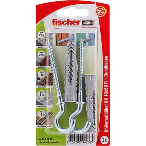 Fischer 2x Cheville universelle UX 10x60 R RH avec crochet rond - 94257 (1/4)