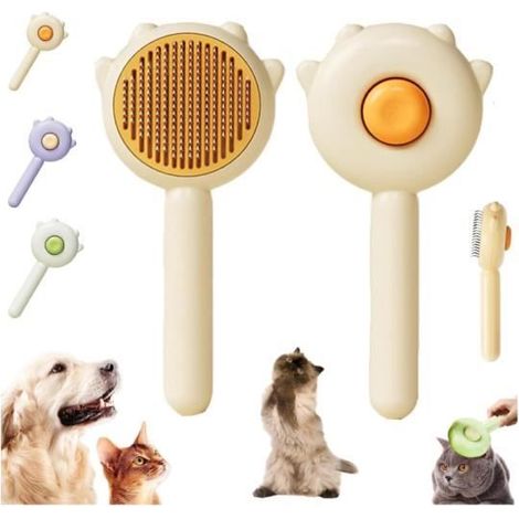 Brosse - Brosse Autonettoyante - Poils Métalliques - Acier Inoxydable - Pour Chiens et Chats (1/4)