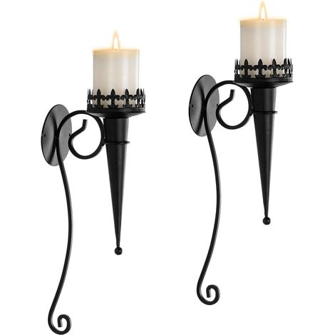 2er Set Wandkerzenhalter Schwarz 43cm für Stumpenkerzen, Metall (1/5)