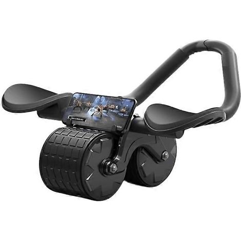 Roue abdominale double roue à rebond automatique, appareil de fitness pour l'entraînement des muscles abdominaux (noir) (1/5)