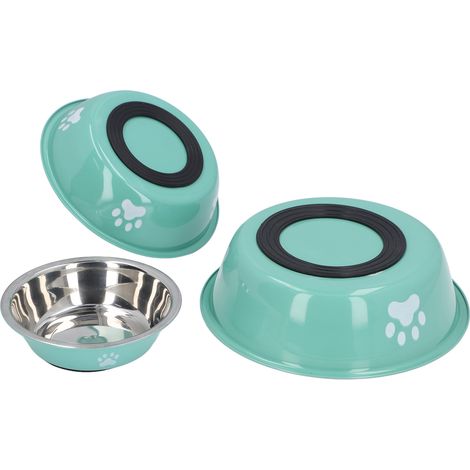 Lot de 3 gamelles en acier inoxydable pour animaux de compagnie, avec fond antidérapant, résistantes à la rouille et faciles à nettoyer, pour chats et chiens, idéales pour la maison et l'intérieur. (1/5)