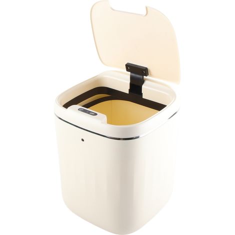 Poubelle intelligente de luxe pour toilettes, salon et cuisine (avec couvercle, ouverture automatique, crème et or, rechargeable) (1/4)