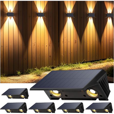 Solar-Wandleuchte für den Außenbereich, neue Generation 2025, nach oben und unten gerichtet, warmweißes Licht, 1500 mAh, wasserdicht nach IP67, 6-teilig, 120 Lumen, für Gartenzäune (1/5)