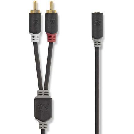 Cavo Audio Stereo 2x Rca Maschio 3.5 Mm Femmina Dorato 0.20 M Rotondo Antracite Con Scatola con Finestra - Nedis