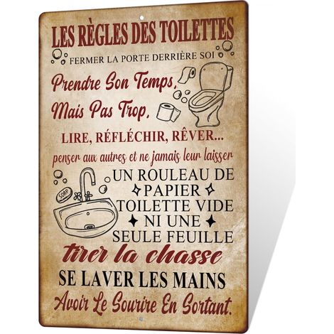 Plaque Métallique "Les Règles des Toilettes" avec Illustrations Humoristiques Panneau Humour en Aluminium Décoration Murale Vintage pour WC et Salle de Bain Toilettes, Cadeau (1/5)