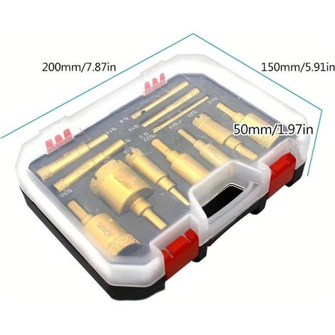 12-teiliges Lochsägen-Set – Für Ziegel, Hartholz und verstärkte Kunststoffe – Maximaler Durchmesser 35 mm – Länge 10 mm – Unterlegscheiben (1/5)