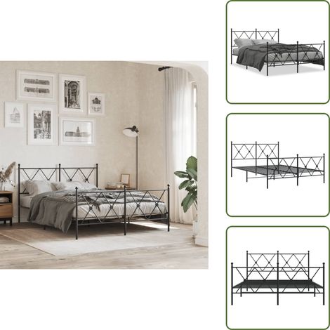 The Living Store Bettgestell mit Kopf- und Fußteil Metall Schwarz 140x200 cm - Metallbettfassungen - Doppelbettgestell - Boxspringrahmen - Schlafzimmermöbel - Schwarzes Bettgestell