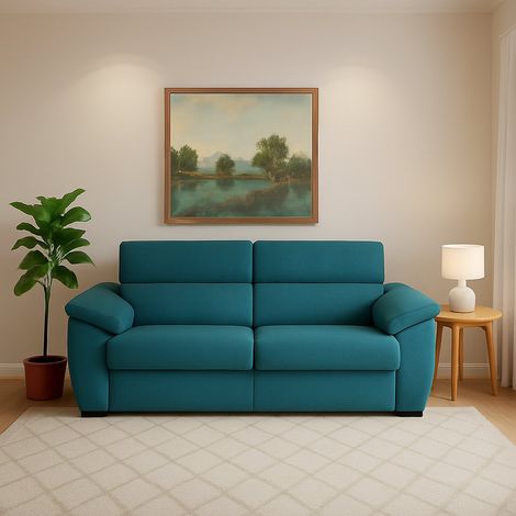 Dmora - Sofá cama 2 plazas Seui, Sofá convertible para salón, acolchado, desenfundable, calidad 100% Made in Italy, 185x95 h100 cm, Azul claro (1/5)