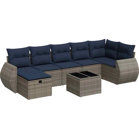 vidaXL Set Divano da Giardino 8 pz con Cuscini Grigio in Polyrattan (1/5)
