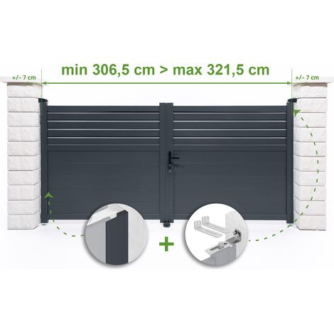 Verstellbares Drehtor Breite 3m CARPATIA H.140cm grau Aluminium