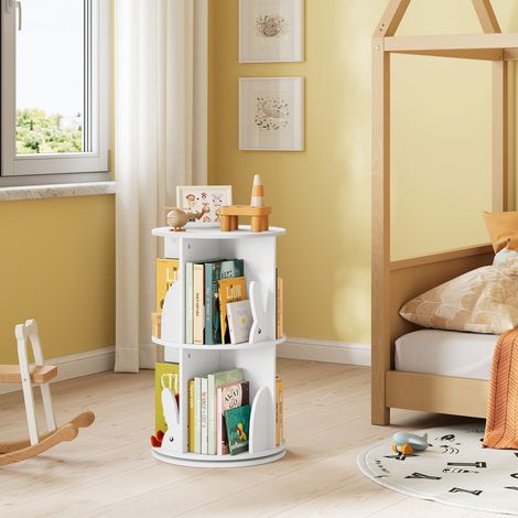 WOLTU Kinderregal mit 2 Ebenen, Bücherregal Kinder, Drehbares Kinderbücherregal, Spielzeugregal Spielzeugregal, für Arbeitszimmer, Wohnzimmer, Schlafzimmer, 40x40x66 cm, Weiß