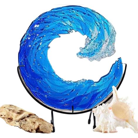 Meereswellen-Skulptur, blaue Wellenornamente, maritime Kunst zur Tischdekoration (1/5)