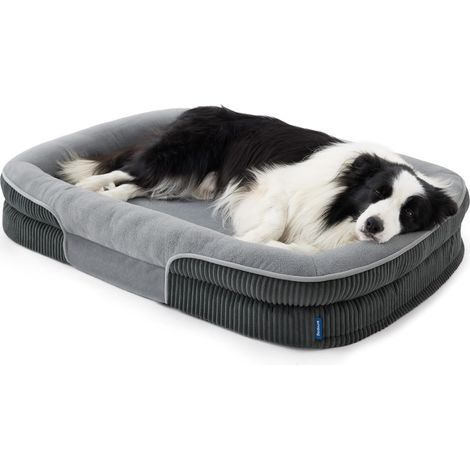Bedsure XL Orthopedic Dog Bed 106 x 76 x 18 cm Grey 360° Oval Raised Edge Sofa Bed Senior Dogs Washable Waterproof Cover Ultra Soft Fleece Non Slip Bottom (1/5)