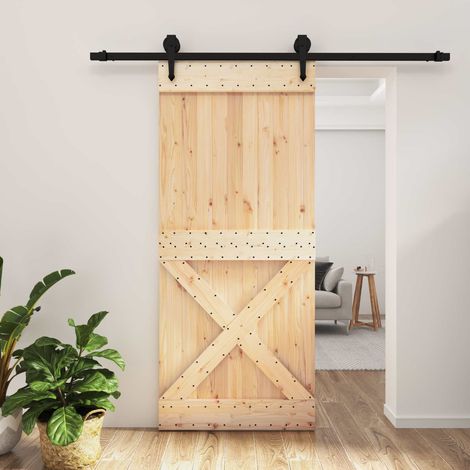 vidaXL Porta scorrevole Naturale e Nero 90 x 210 cm (1/5)