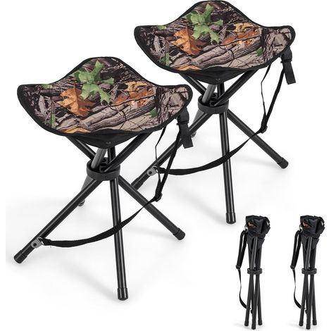 GOPLUS Lot de 2 Tabourets de Camping Pliables-Chaise d’Extérieur avec Tuyaux Métalliques Épais-Charge 150KG (1/5)
