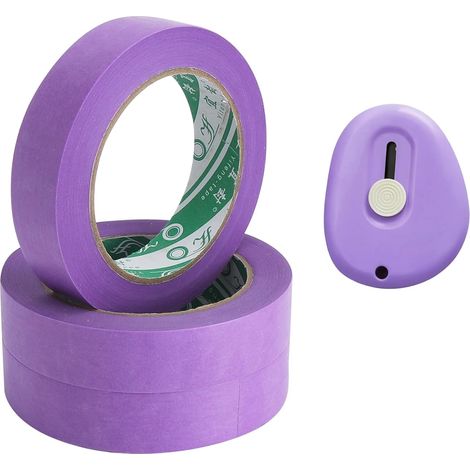 24mm x 50m Masking Tape, 3 Rolls of Scotch Paint Masking Tape with Mini Cutter, Heat Resistant Adhesive Tape for Renovations, Scotch Paper, Purple (1/5)