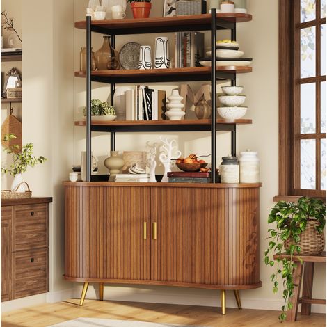 Credenza FloraGrace 120 x 40 x 183 cm in MDF e metallo marrone scuro con contenitore (1/5)