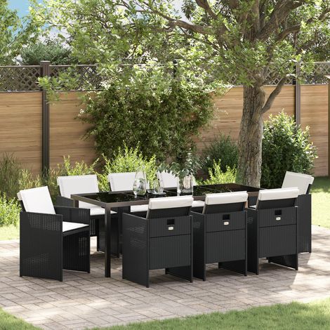 vidaXL Ensemble de salle à manger pour jardin 9 pc Noir polyrotin