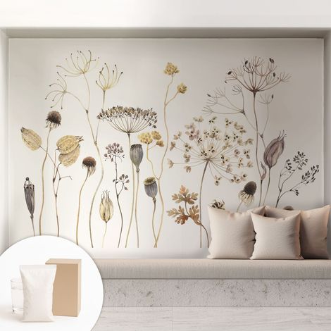 Papier peint intissé mural pour salon chambre à coucher tendance et originale - Colle incluse gratuite Fleurs des champs 208x146 cm (1/5)