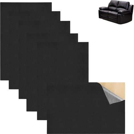 Lot de 6 autocollants en simili cuir - Kit de réparation du cuir noir, 20 x 30 cm - Kit de réparation du cuir noir pour canapés, sièges auto et sacs - Réparation du simili cuir, patchs en tissu autoco (1/5)