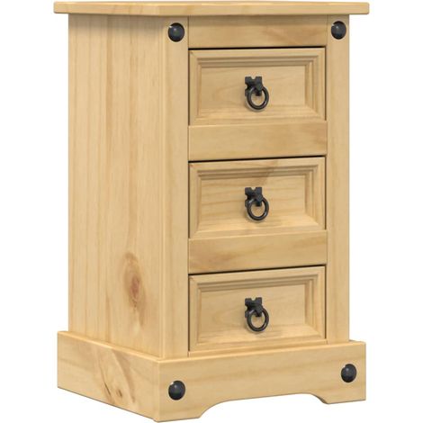 Mesita de noche con 3 cajones 35 x 32,5 x 58 cm madera maciza de pino DEC033899