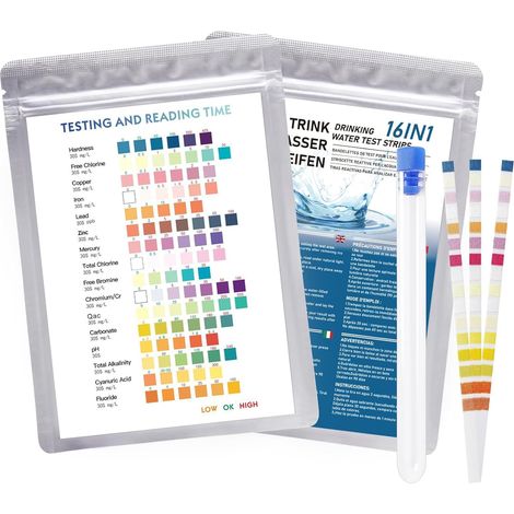 50 Bandelettes Test Piscine 16 Paramètres, Testeur Eau Piscine, pH, Dureté, Plomb, Nitrites, Pour Aquarium (1/5)