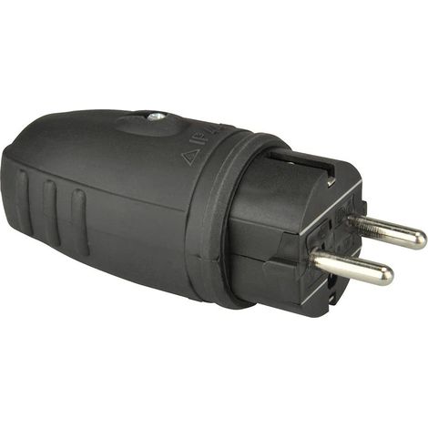 Unitec 40548L Spina Schuko IP44 in Gomma con Inserto in PVC SW, Nero