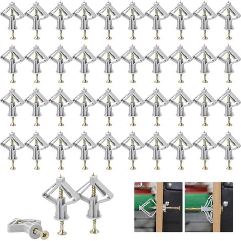 Lot de 60 chevilles creuses papillon avec vis pour plaques de plâtre, cloisons sèches et plaques de fibres – Fixations fiables pour parpaings creux, béton, bois et autres matériaux (1/5)