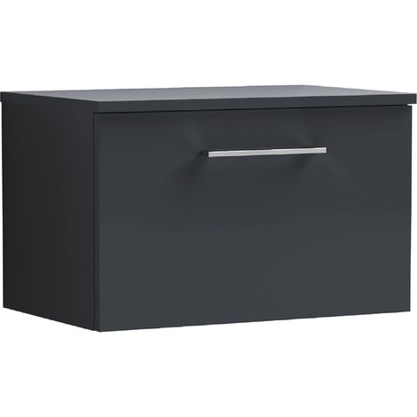 Nuie Arno Wall Hung 1-Drawer Vanity Unit with Worktop 600mm Wide - Satin Anthracite (1/4)