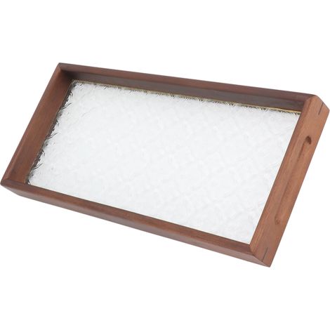 Plateau de service rectangulaire en verre et noyer, robuste, idéal pour gâteaux, pains, petits déjeuners et collations. Petit format. (1/5)