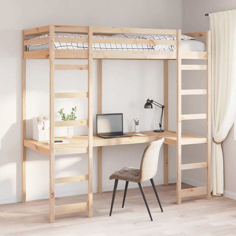vidaXL Hochbettrahmen Natur 75 x 190 cm Massives Kiefernholz (1/5)