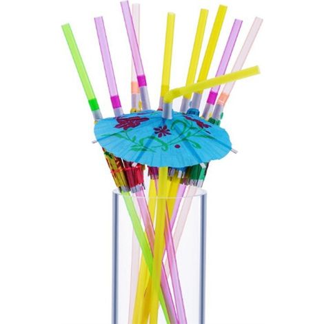 100 pailles parasol en forme de parapluie, accessoires de décoration pour cocktails et banquets sur le thème de la plage hawaïenne (1/5)