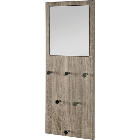 garderobe Murale chromé, chêne, MDF, métal, Miroir - Dim.: L 30 cm x H 80 cm x P 6 cm, Style: Modern (1/4)