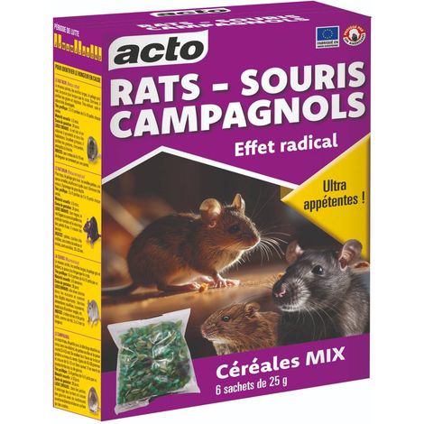 ACTO Anti-Rongeurs Céréales Mix - 6 x 25 grs - Appât prêt à l'emploi efficace (1/3)