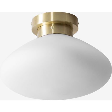 Sklum – Plafonnier en verre doré Diribe – Abat-jour en verre blanc – Douille E27 – Éclairage sophistiqué pour salons et halls d'entrée (1/5)