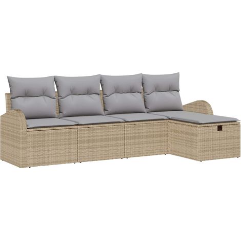 Sofa Set mit Kissen 5 pcs Beige und Hellgrau Poly-Rattan