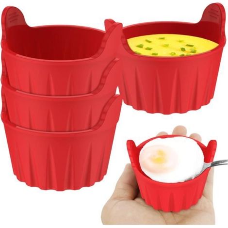 Cuiseur à œufs - Silicone - 4pcs - Réutilisable - Compatible four et micro-ondes - Rouge (1/4)