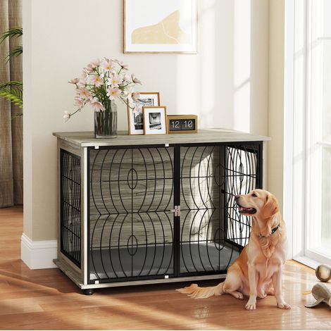 Indoor-Hundebox mit Kissen, 100 x 60 x 73,5 cm, grau HAVRYA (1/4)