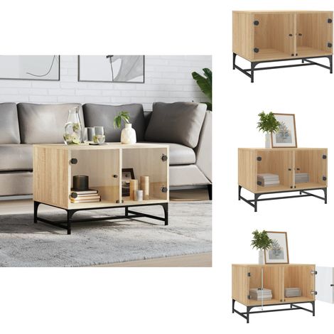 Table basse avec portes en verre chêne sonoma 68,5x50x50 cm - Table Basse - Meuble TV - Table D'appoint - Table Salon - Rangement Intérieur (1/5)