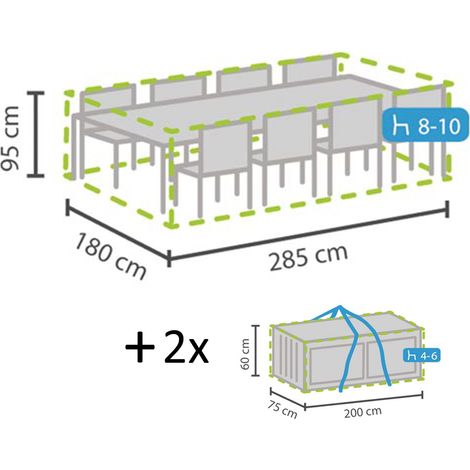 Schutzhüllen Set: Abdeckung für Gartenmöbel 285x180cm + 2x Hülle für 4-6 Kissen (1/5)