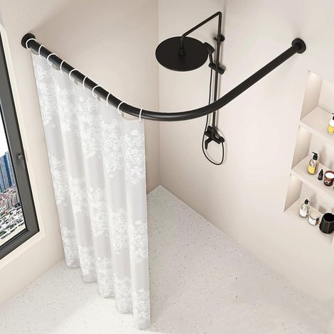 Tringle à rideau de douche sans perçage en forme de L, réglable en acier inoxydable, support de rail de rideau de douche adapté au dressing de salle de bain(75-95x75-95cm) (1/5)
